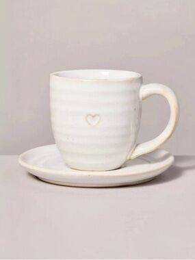 Hearth & Hand 4oz Valentine's Day Heart Imprint Stoneware Espresso Cup & Saucer